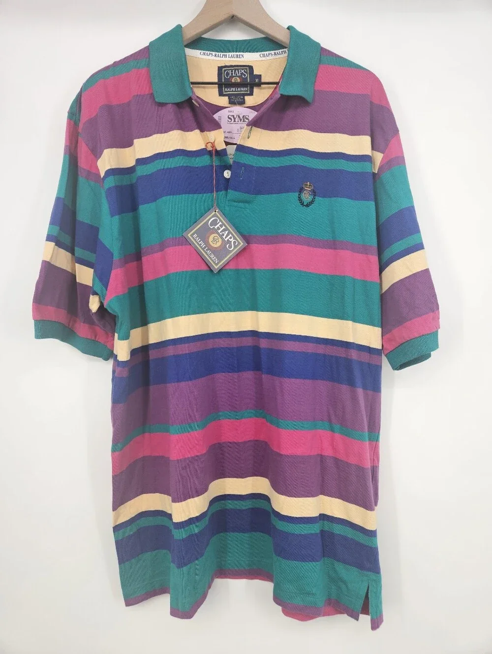 Vintage Deadstock Chaps Ralph Lauren 90s Striped Monogrammed Long Polo Shirt NWT